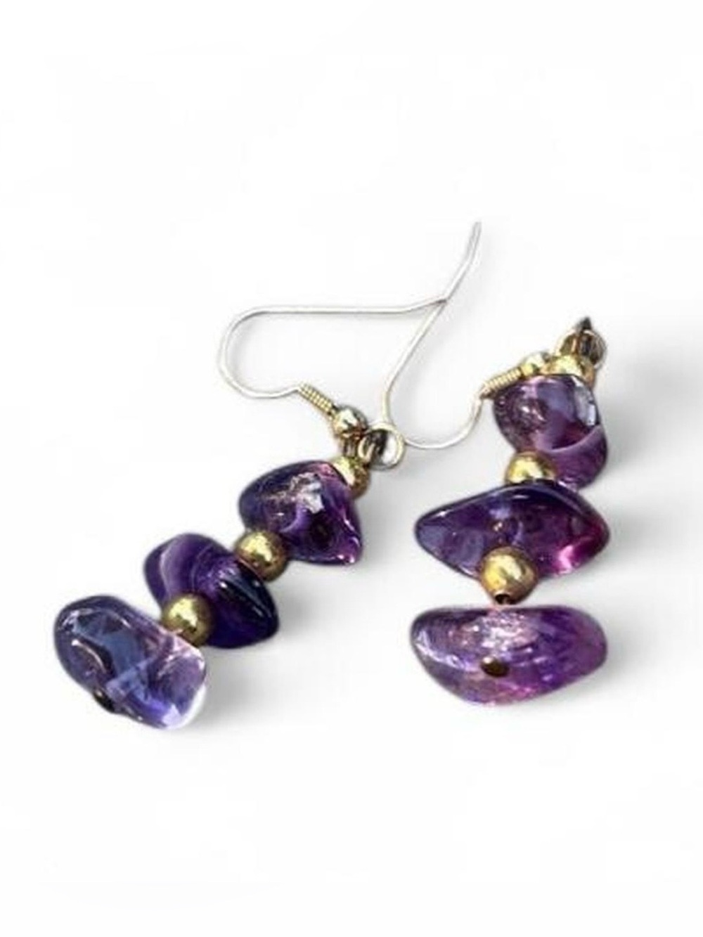 Purple and Gold Glass Stone Earrings